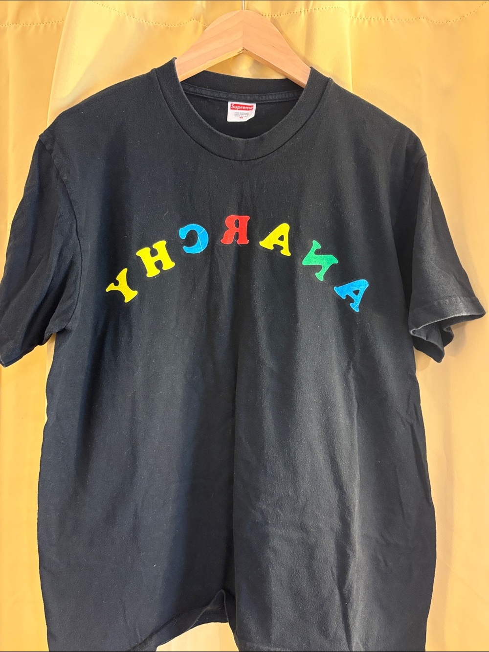 Supreme Black Anarchy Tee with Arched Multi-Color Lettering